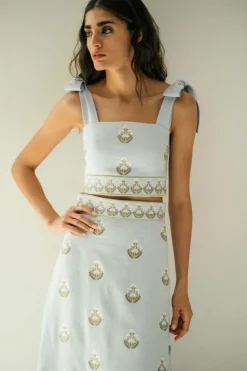 Begum Set in Light Blue & White