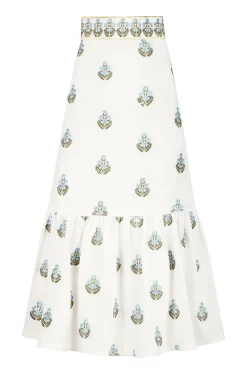 Begum Skirt in Off White & Blue