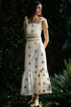 Begum Skirt in Off White & Blue
