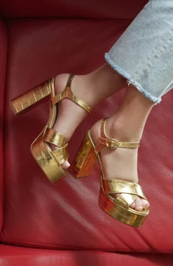 Bella Gold Faux Croc Leather