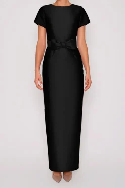 Bella Silk and Wool Column Gown with Removable Bow Belt