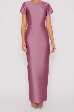 Bella Silk and Wool Column Gown with Removable Bow Belt