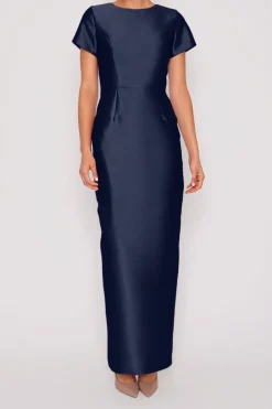 Bella Silk and Wool Column Gown with Removable Bow Belt