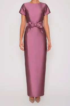 Bella Silk and Wool Column Gown with Removable Bow Belt