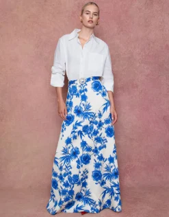 Bellamy Brocade Skirt in Antigua Blue