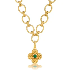 Berry Clover Double Sided Pendant in Malachite