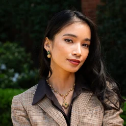 Berry Clover Drop Earrings in Malachite