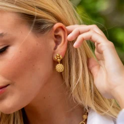 Berry Clover Drop Earrings in Gold