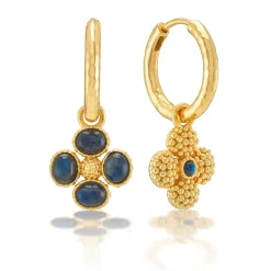 Berry Clover Hoop Earrings with Double Sided Charm in Blue Labradorite