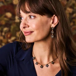 Berry Clover Linear Earrings in Blue Labradorite