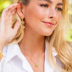 Berry Clover Linear Earrings in Gold