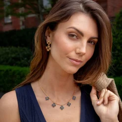 Berry Clover Multi Station Necklace in Blue Labradorite