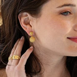 Berry Double Drop Earrings in Gold