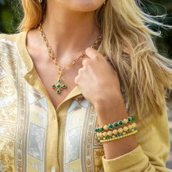 Berry Gem Hinged Bangle in Malachite