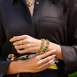 Berry Gem Hinged Bangle in Malachite