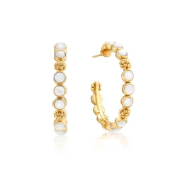 Berry Gem Medium Hoop Earrings in Mother of Pearl