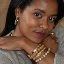 Berry Gem Medium Hoop Earrings in Mother of Pearl