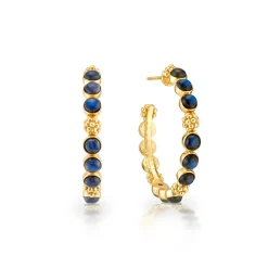 Berry Gem Medium Hoop Earrings in Blue Labradorite