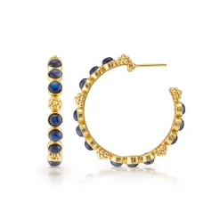 Berry Gem Medium Hoop Earrings in Blue Labradorite