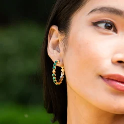Berry Gem Medium Hoop Earrings in Malachite
