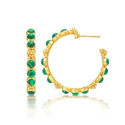 Berry Gem Medium Hoop Earrings in Malachite