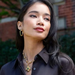 Berry Gem Medium Hoop Earrings in Malachite