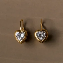 Bezel Heart Drop Earrings