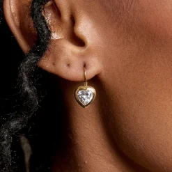 Bezel Heart Drop Earrings