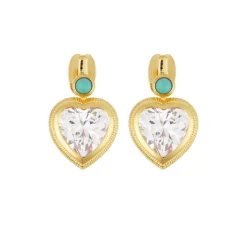 Bezel Heart Earrings with Turquoise