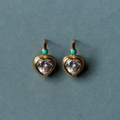 Bezel Heart Earrings with Turquoise