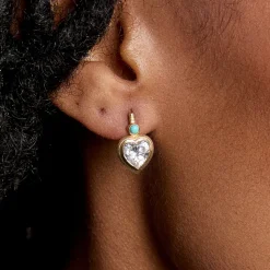 Bezel Heart Earrings with Turquoise
