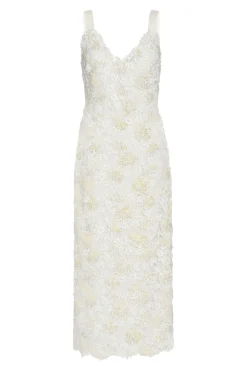 Bianca Beaded Lace Shift Dress With Side Slit