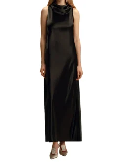 Bias Slipdress with Cowl Neckline in Black