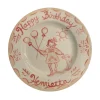 Birthday Plate Girl with Balloons and Dog in Pinks and Reds