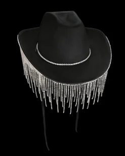 Black Diamanté Fringe Cowgirl Hat