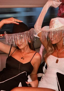 Black Diamanté Fringe Cowgirl Hat