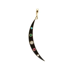 Black Enamel Multi Stone Crescent Charm