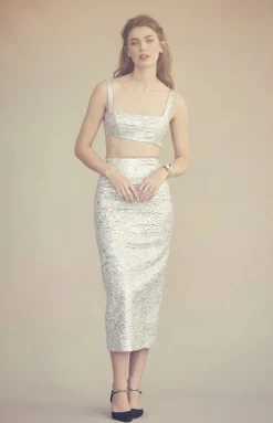 Blake Top in Silver Brocade