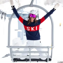 Block Ski Crewneck Sweater in Navy