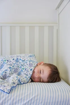 Blue and White Striped Crib Sheet