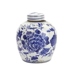 Blue and White Tiny Lid Mini Jar Peony Lotus Motif
