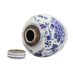Blue and White Tiny Lid Mini Jar Peony Lotus Motif