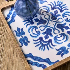 Blue Block Print Trays, Set of 2