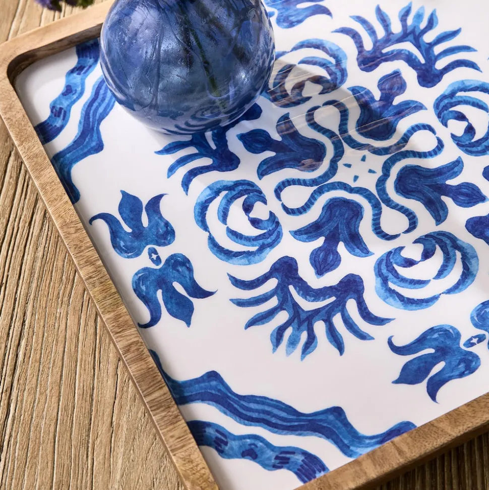Blue Block Print Trays, Set of 2