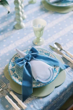 Blue Dotted White Linen Napkin and Placemat, Set of 2