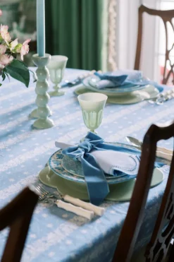 Blue Dotted White Linen Napkin and Placemat, Set of 2