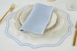 Blue Dotted White Linen Placemat, Set of 4