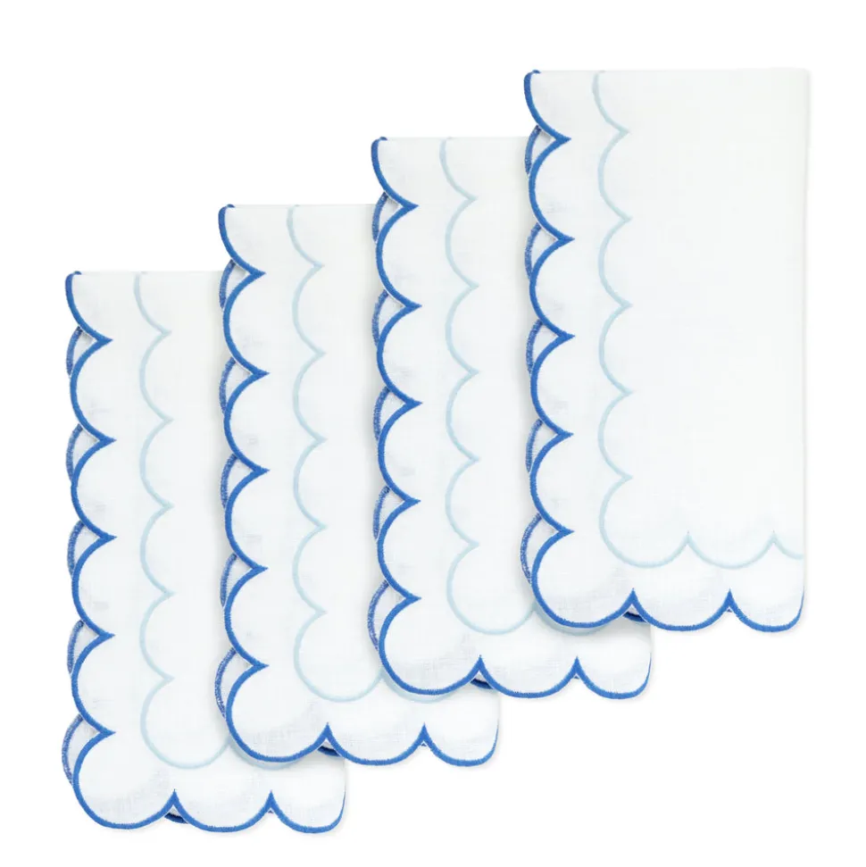Blue Scalloped Dinner Napkins, Set of 4