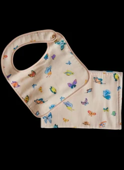 Blush Peach Madame Butterfly Bib and Burp Set
