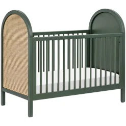 Bondi Cane 3-in-1 Convertible Crib with Toddler Bed Conversion Kit in Forest Green with Natural Cane